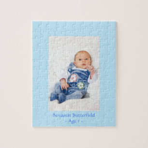 Ihr Baby Boy Foto mit seinem Namen in Blue Frame Puzzle
