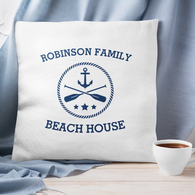 Ihr Beach House Familienname Anchor Oars Stars Kissen (Von Creator hochgeladen)