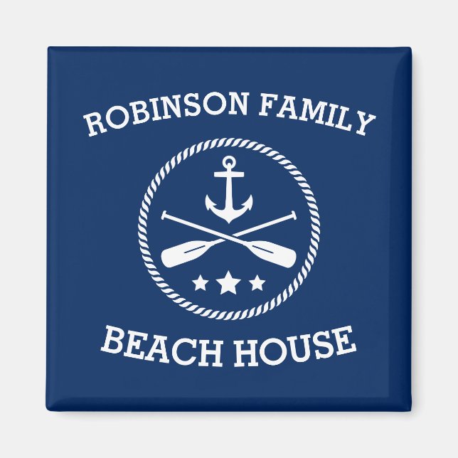 Ihr Beach House Familienname Anchor Oars Stars Magnet (Vorne)