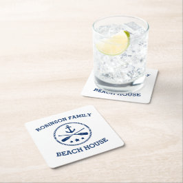 Ihr Beach House Familienname Anchor Oars Stars Rechteckiger Pappuntersetzer