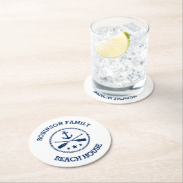 Ihr Beach House Familienname Anchor Oars Stars Runder Pappuntersetzer