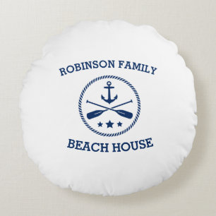 Ihr Beach House Familienname Anchor Oars Stars Rundes Kissen