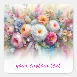 Ihr benutzerdefinierter Text Watercolor Floral Tem Quadratischer Aufkleber