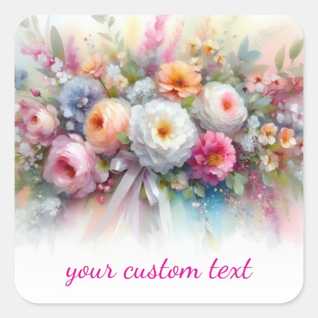Ihr benutzerdefinierter Text Watercolor Floral Tem Quadratischer Aufkleber (Vorderseite)