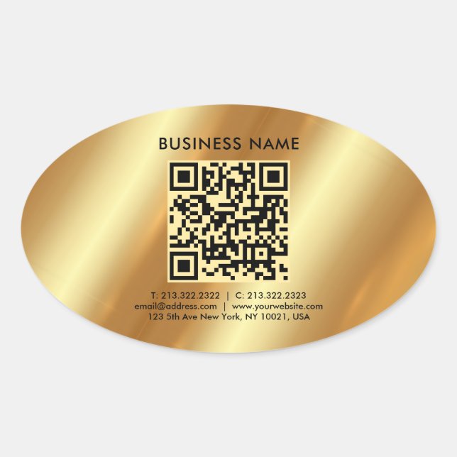 Ihr benutzerdefinierter Vorlagentext QR-Code Gold Ovaler Aufkleber (Vorderseite)