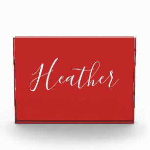 Ihr benutzerdefiniertes weißes Skript in Rot Fotoblock