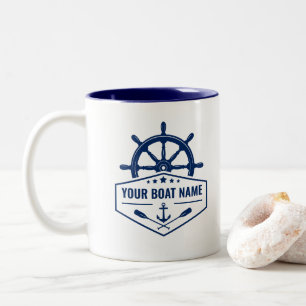 Ihr Boot Name Nautical Anchor Oars Helm Navy Zweifarbige Tasse