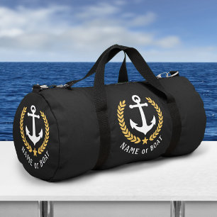 Ihr Boot oder Name Anchor Gold Laurel Star Black Duffle Bag