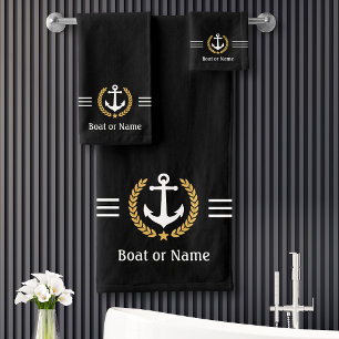 Ihr Boot oder Name Anchor Gold Laurel Streifen sch Badhandtuch Set
