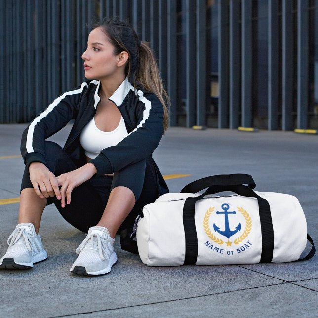 Ihr Boot oder Name Anchor Gold Laurel Verlasse Sta Duffle Bag (Two sizes to choose from. Easily edit and change the bag to any color if needed.)