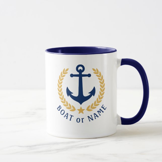 Ihr Boot oder Name Anchor Gold Style Laurel Blau Tasse (Rechts)