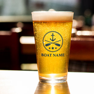 Ihr Boot oder Name Anchor & Oars Navy Blue Glas