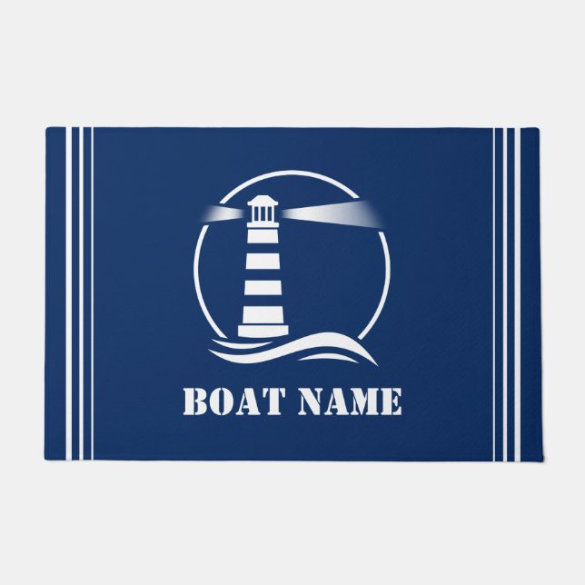 Ihr Boot oder Name Classic Nautical Lighthouse Fußmatte (Vorderseite)