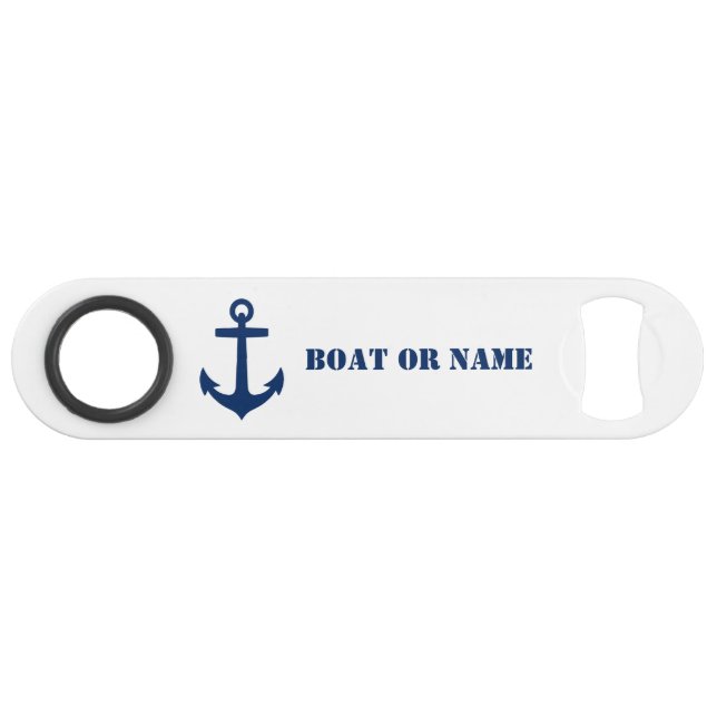 Ihr Boot oder Name Nautical Anchor Navy Blue White Speed Flaschenöffner (Vorderseite (Horizontal))
