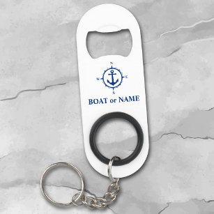 Ihr Boot oder Name Nautical Compass Anker Weiß Mini Flaschenöffner