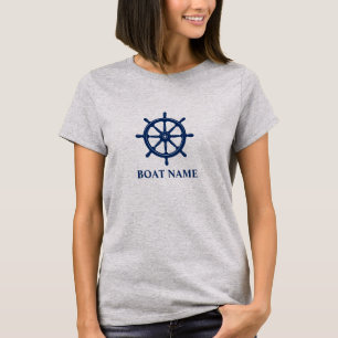 Ihr Boot oder Name & Navy Ships Wheel Helm Gray T-Shirt