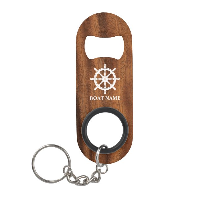 Ihr Boot oder Name Schiff Rad Helm Imitate Holz Mini Flaschenöffner (Vorderseite)