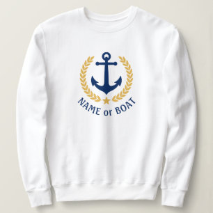 Ihr Bootname Anchor Gold Laurel Star White Sweatshirt