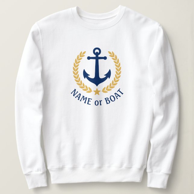 Ihr Bootname Anchor Gold Laurel Star White Sweatshirt (Design vorne)