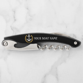 Ihr Bootname Anchor Gold Style Laurel Black Kellnermesser