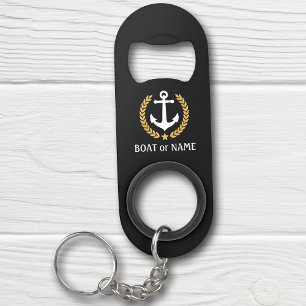 Ihr Bootname Anchor Gold Style Laurel Black Mini Flaschenöffner