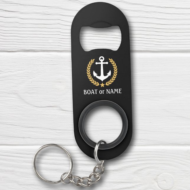 Ihr Bootname Anchor Gold Style Laurel Black Mini Flaschenöffner (Von Creator hochgeladen)