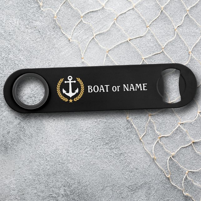 Ihr Bootname Anchor Gold Style Laurel Black Speed Flaschenöffner (Von Creator hochgeladen)