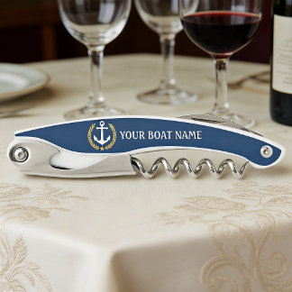 Ihr Bootname Anchor Gold Style Laurel Blau Kellnermesser