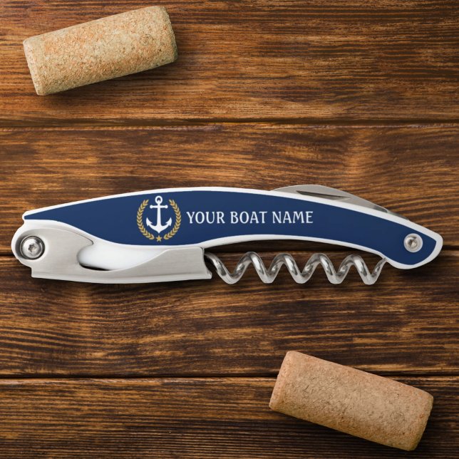 Ihr Bootname Anchor Gold Style Laurel Blau Kellnermesser (Von Creator hochgeladen)