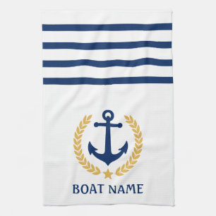 Ihr Bootname Anchor Gold Style Laurel White Geschirrtuch