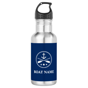 Ihr Bootname Anchor & Oars Navy Blau Edelstahlflasche
