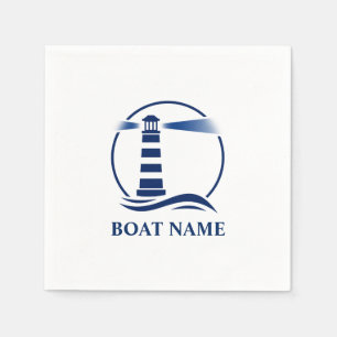 Ihr Bootname Classic Lighthouse Navy Blue Serviette