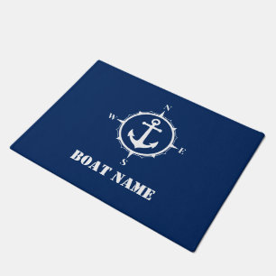 Ihr Bootname Compass Anchor Navy Blue Fußmatte