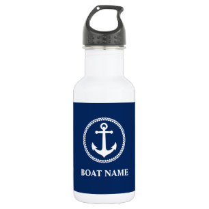 Ihr Bootname Sea Anchor Blau Weiß Edelstahlflasche