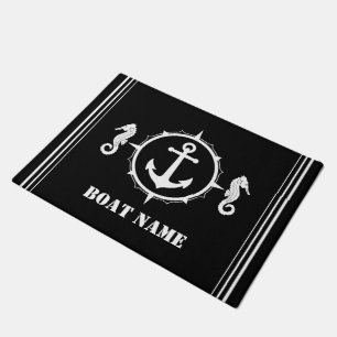 Ihr Bootname Seepferd Anchor Chic Black Fußmatte