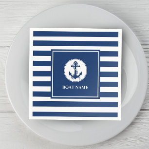 Ihr Bootname Seil & Anker Blaue Streifen Serviette