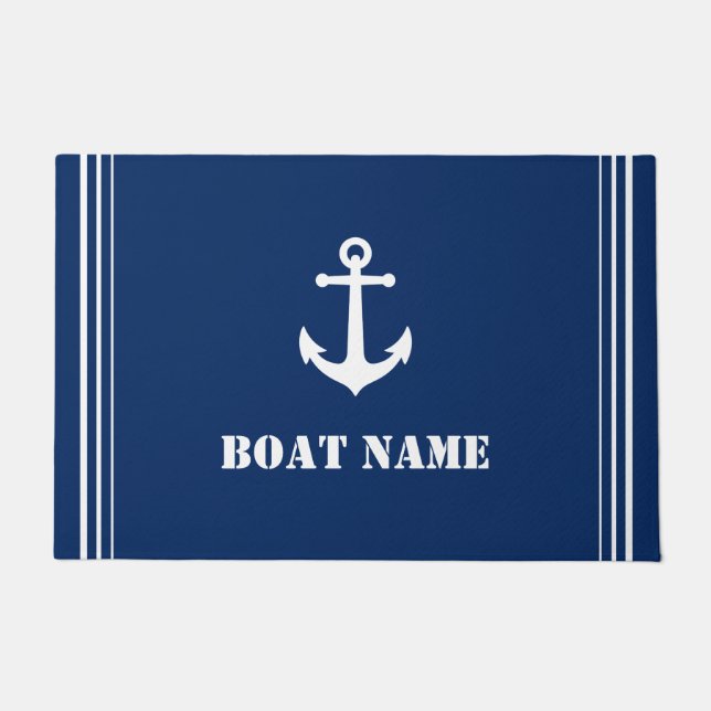 Ihr Bootname Vintag Anchor Navy Blue Entryway Fußmatte (Vorderseite)
