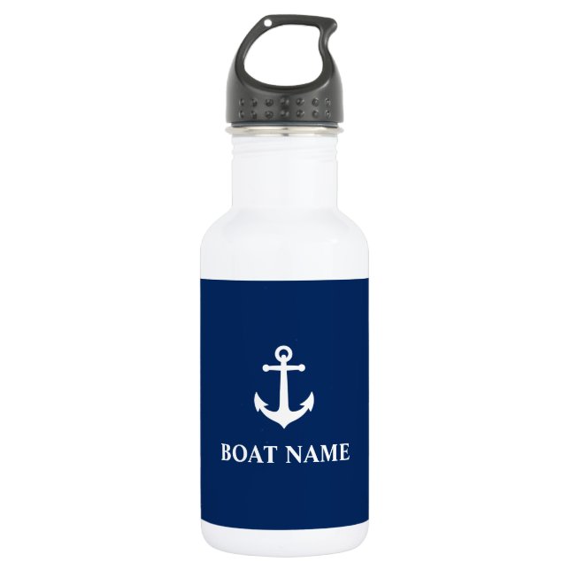 Ihr Bootname Vintag Anker Blau Weiß Edelstahlflasche (Vorderseite)