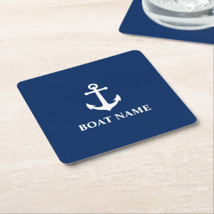 Ihr Bootname Vintag Nautical Anchor Navy Blue Rechteckiger Pappuntersetzer