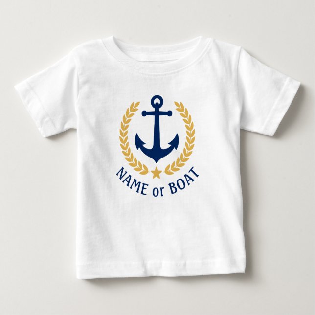 Ihr Bootsname Anchor Gold Laurel Verlasse Star Baby T-shirt (Vorderseite)
