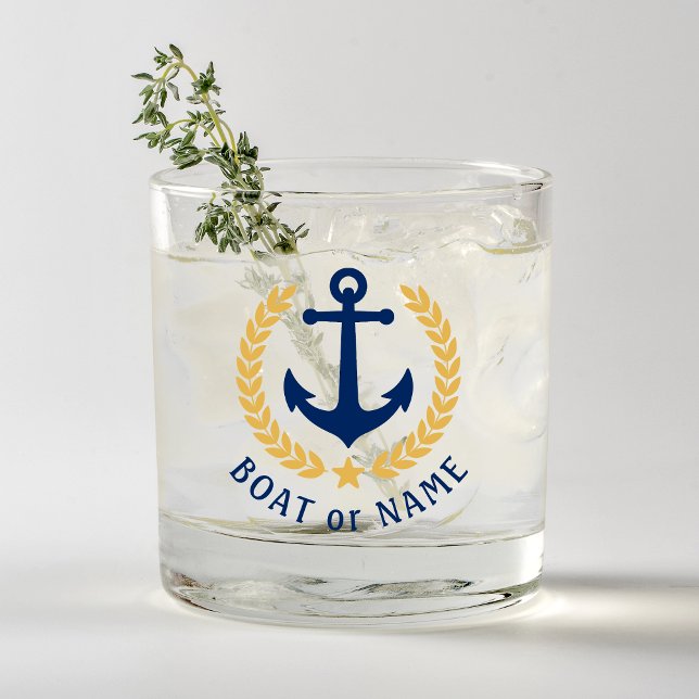 Ihr Bootsname Anchor Gold Style Laurel Navy Blau Whiskyglas (Von Creator hochgeladen)