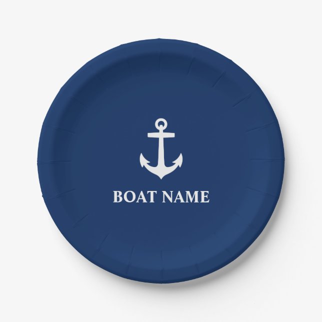 Ihr Bootsname Anchor Navy Blue 7" Pappteller (Vorderseite)