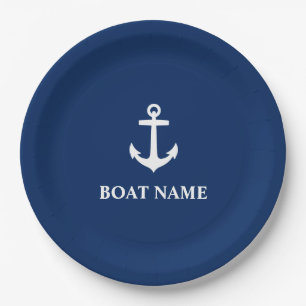 Ihr Bootsname Anchor Navy Blue 9" Pappteller