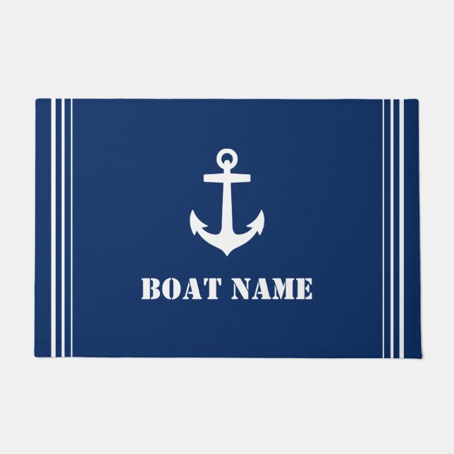 Ihr Bootsname Anchor Navy Blue Entryway Fußmatte (Vorderseite)
