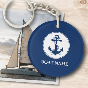 Ihr Bootsname Anchor & Rope Navy Blue 2 Seite Schlüsselanhänger
