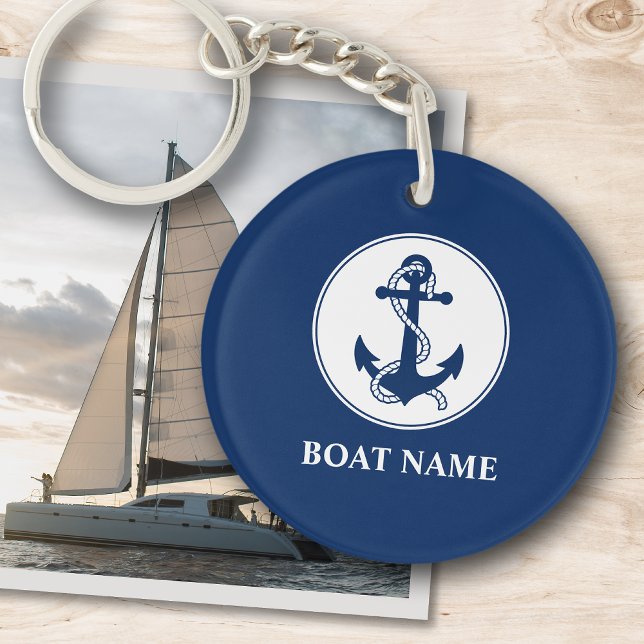 Ihr Bootsname Anchor & Rope Navy Blue 2 Seite Schlüsselanhänger (Von Creator hochgeladen)