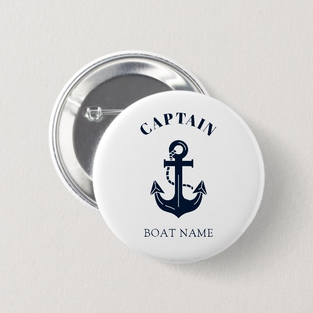 Ihr Bootsname Anker Blau Kapitän Button (Vorne & Hinten)