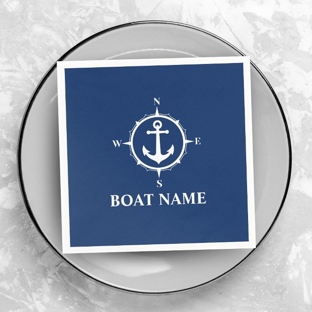 Ihr Bootsname Compass Anchor Blau Serviette (Von Creator hochgeladen)