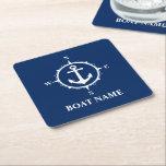 Ihr Bootsname Compass Anchor Blue Square Rechteckiger Pappuntersetzer<br><div class="desc">Ihr Bootname Compass Ankerplatz Blue Untersetzer Square</div>
