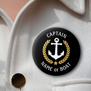 Ihr Bootsname Kapitän Anchor Gold Laurel Black Button